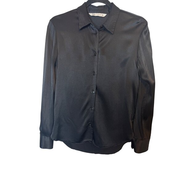2/$30 Zara XS Black Satin Button-Up Blouse - Picture 5 of 12